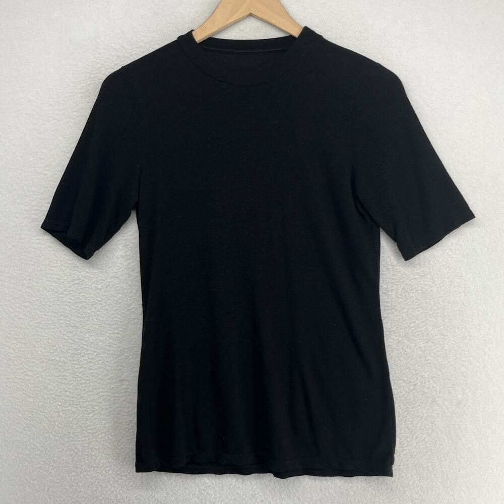 EILEEN FISHER Top S Stretch Organic Cotton High Crewneck Short Sleeve Black